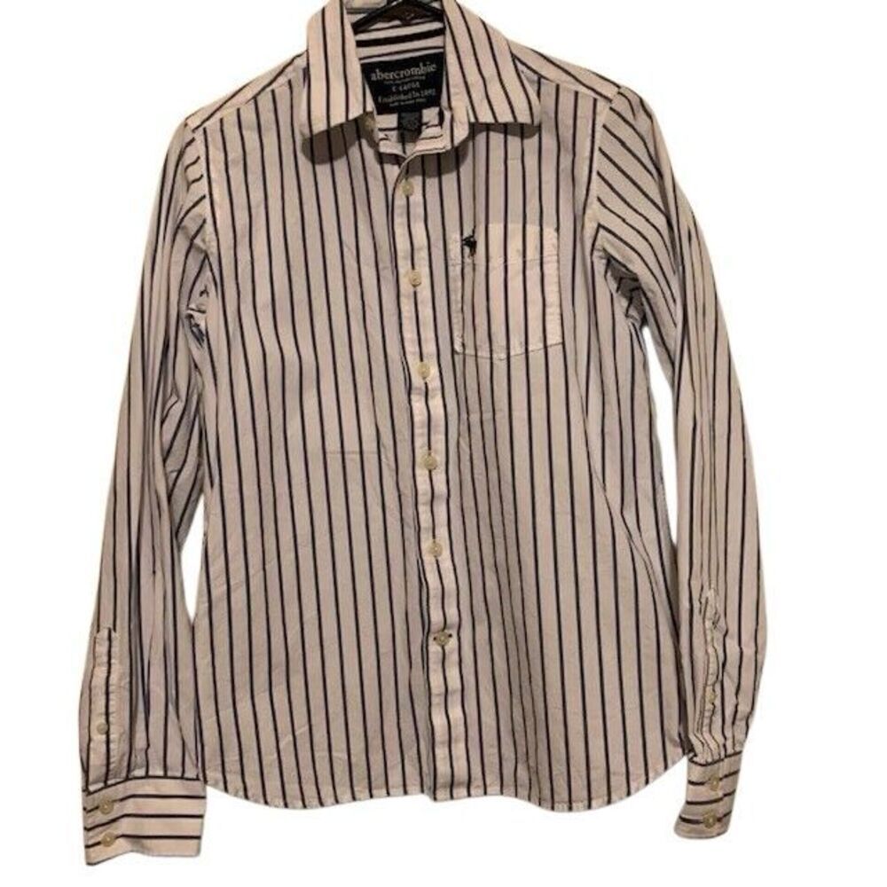 BOYS ABERCROMBIE SIZE XL WHITE & BLUE STRIPED LONG SLEEVED BUTTON SHIRT